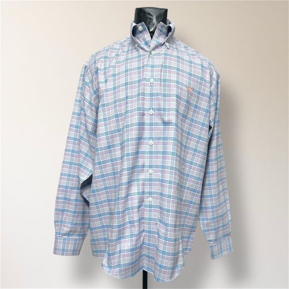 Brooks Brothers 346 Blue Red Plaid Long Sleeve Button Down Shirt Preppy Men's L - Picture 2 of 9